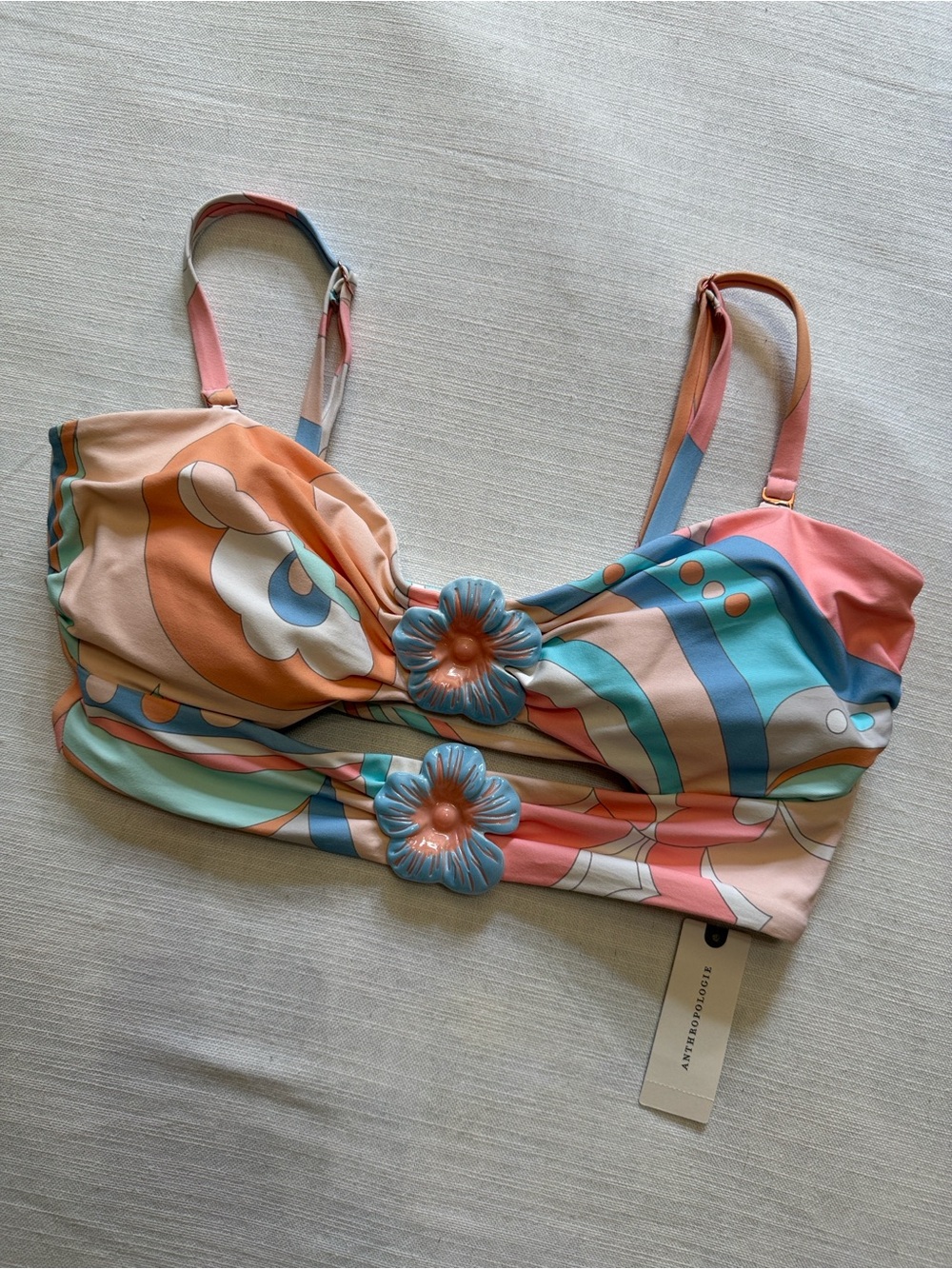 Anthropologie Pastel Floral-Accent Multi-Color Bikini Top